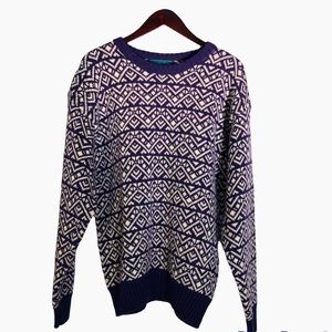 Vintage Christopher Hayes Purple Print Wool Sweater Size L